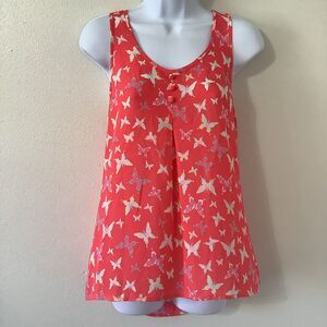 NWT Candie's Coral Y2K Butterfly Print Summer Festival Strappy Bow Top Small